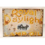 A vitreous enamel Royal Daylight Lamp Oil double sided sign, 37 x 53cm