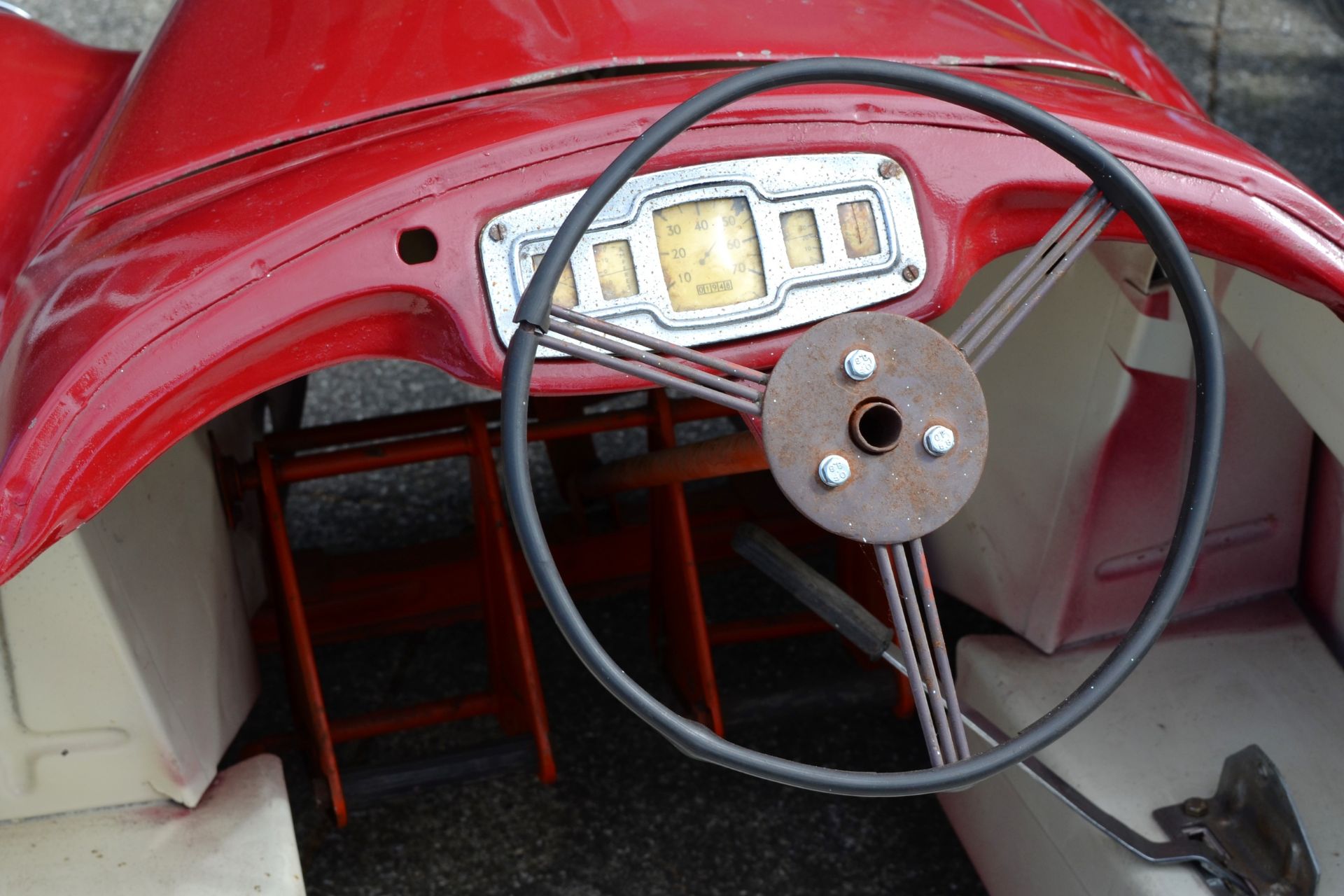 An Austin J40 pedal car, c.1948, offered in red, partially restored. The car was made from heavy- - Image 5 of 7