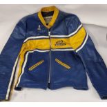 A vintage Honda blue and yellow leather jacket, c.1970's, size 44/112cm