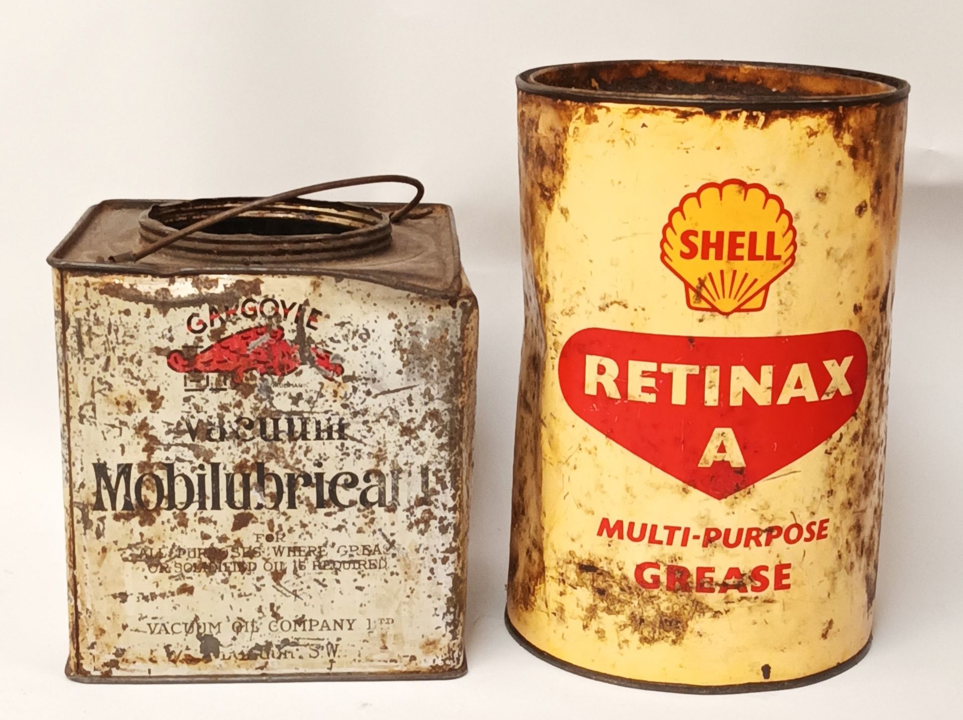 A Shell Retinax A Grease tin and a Gargoyle tin, no lid (2)