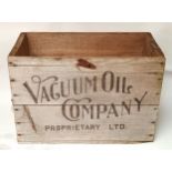 A New Zealand Vacuum Oil Company/Plume Motor Spirit wooden crate, 53 x 26 x 37cm