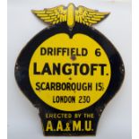 An AA & Motor Union winged wall sign, LANGTOFT, 84 x 72cm. There were five series of AA & Motor