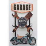 A Motorcycle Garage Open, tin sign, 82 x 40cm