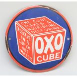 A vitreous enamel OXO cube circular sign, 15cm diameter