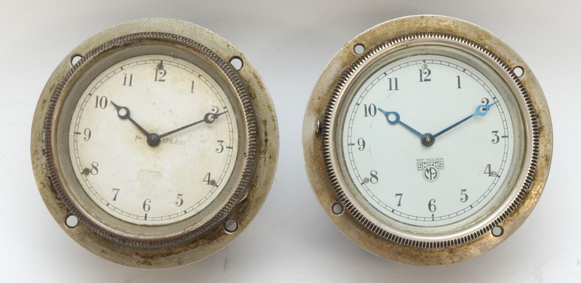 A Smiths vintage dash clock, P.179.897 and another not numbered (2)