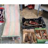 An autojumbles lot including a Pic Pac folding chair, two foot pumps, tools and other items