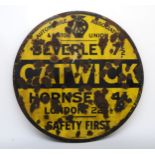 An AA & Motor Union circular wall sign, CATWICK, 75cm diameter. There were five series of AA & Motor