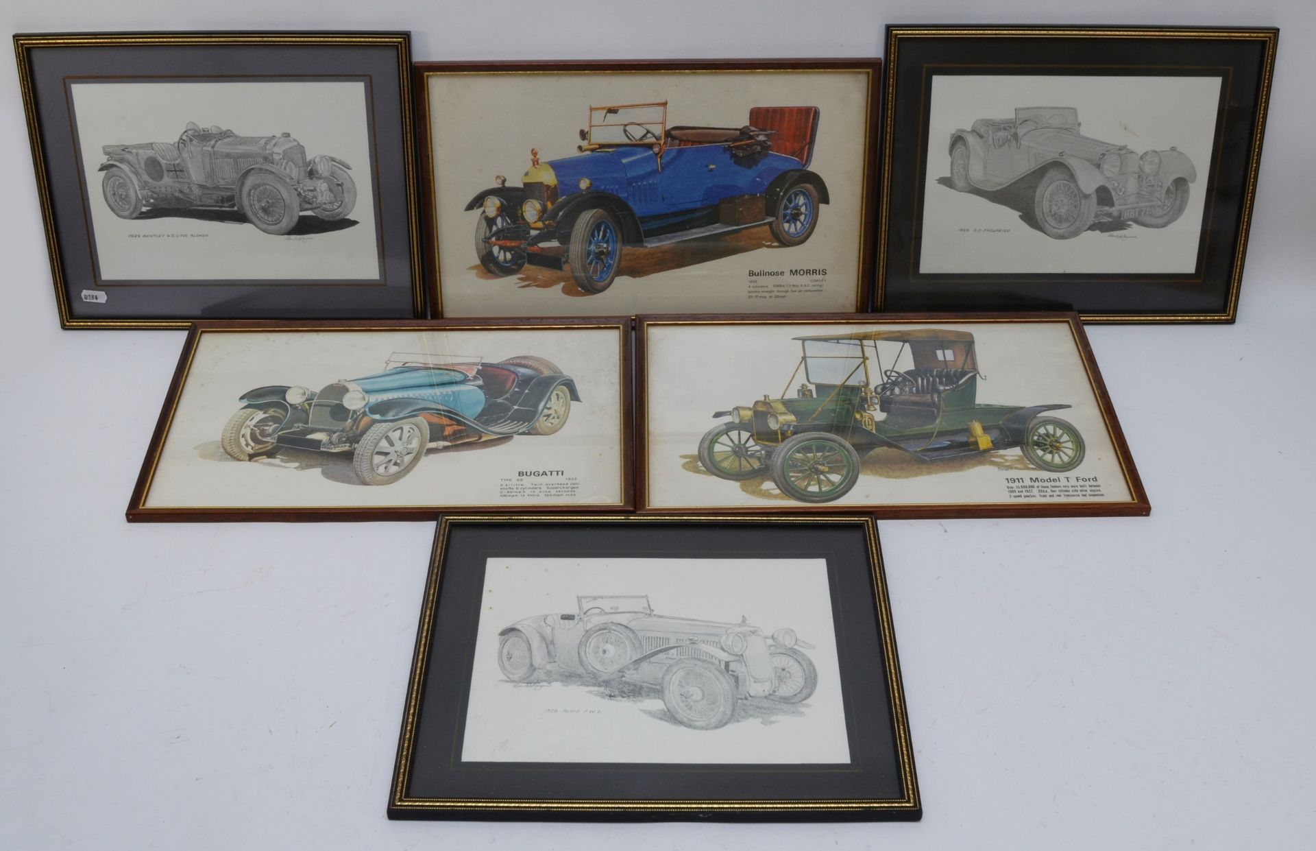 A set of Ron Appleyard pencil prints of classic cars, to include 1929 Blower Bentley and 1939 SS100, - Image 2 of 3