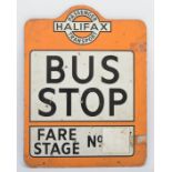 A Halifax Passenger Transport BUS STOP double sided alloy sign, 44.5 x 33.5cm