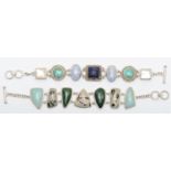 Whitney Kelly, two silver and gemstone set bracelets, 101gm
