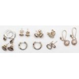 Pandora, eight pairs of silver ear rings, 18gm, box