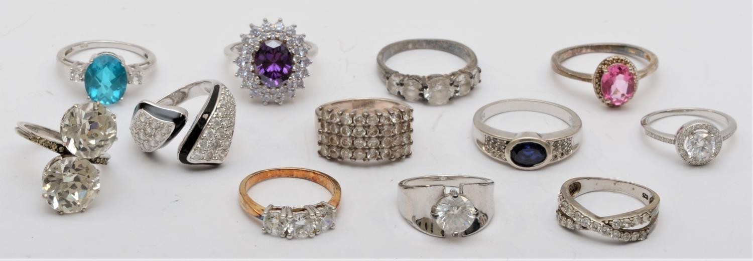 Twelve various silver rings, 56gm