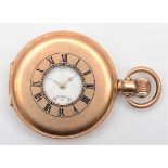 Waltham, a gold plated half hunter keyless wind pocket watch, the dial with Roman numerals, signed