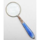 A silver and enamel magnifying glass, Birmingham 1921, enamel damaged, 12cm