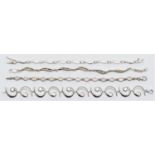 A silver and opal set line bracelet, 18.5cm and three other silver line bracelets, 48gm