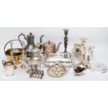 A silver sauce boat, Chester 1907, together with a collection of silver plated items, to include a