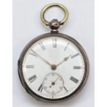 A silver key wind open face pocket watch, London 1876, 43mm