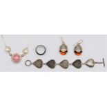 Suarti, a silver heart bracelet18cm, a pair of amber ear rings, a ring, all signed and a silver