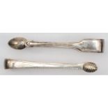 A George IV silver pair of fiddle and thread sugar tongs London, 1821 and a repaired George II