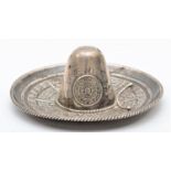 A Mexican silver hat trinket dish, 10cm diameter, 45gm