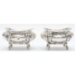 An Edwardian silver pair of open salt pots, Birmingham 1902, 102gm