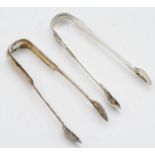 A Victorian Scottish silver pair of fiddle pattern sugar tongs, Glasgow 1856, with ornate bowls, and