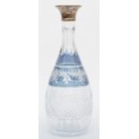 A silver mounted blue and clear cut glass decanter, London 1971, 29.5cm