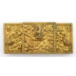 A Chinese brass slide action belt buckle, with dragon motifs, Qing or Republic period, 6.5 x 3cm