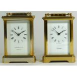 Two English brass carriage clocks, having 8 day jewelled movements, retailed by Garrard & Co and