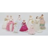 A collection of porcelain figurines, makers to include - Coalport, Royal Worcester and wedgewood.