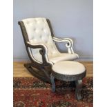 A substantial cream leather rocking chair, with middle eastern inspired metal work decoration,