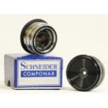 A Schneider Kreuznach Componar 50mm f4 lens (serial No 7056625), with lens cap and original box,