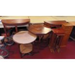 An Edwardian mahogany Demi Lune hall table, H90, W81cm, together with a smaller example, a nest of