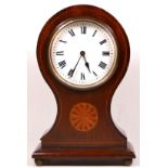 Two French 8 day mantel clocks, mahogany cased, having enamelled dials with Roman numerals, one