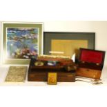 A Viner & Hall of Sheffield canteen of cutlery, together with an Edwardian mahogany tea caddy, a