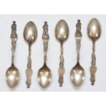 A silver set of military tea spoons, Birmingham 1910 - 1912, with cast handles, 101gm