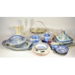 A collection of mid 20th century and later ceramics and glassware, comprising of primarily blue &