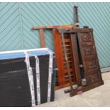 Two early 20th century beds, with carved and inlaid decoration, with supports and bed bases (2)