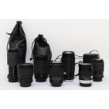 Seven camera lens, to include a Vivitar 70mm-210mm f4.5-f5.6, a Tokina 80mm-200mm f4, a Sigma 70mm-