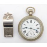 An L.N.E.R railway issue pocket watch, the nickel plated case stamped, together with a B.R railway