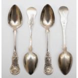 A William IV Scottish silver single struck set of four tea spoons, Glasgow 1832, 63.8gm