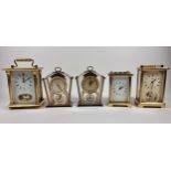 A Rapport 8 day brass carriage time piece with bell and four other timepieces (5)