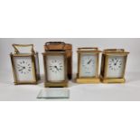 A John Morley brass carriage time piece, 12cm and three other examples (4).