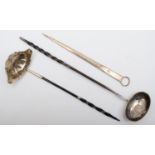 A George III silver and whalebone toddy ladle, London 1771, an unmarked example inset with a 1757