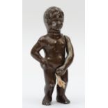 A novelty cold painted metal petrol lighter, in the form of a boy urinating, 77mm