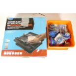 A collection of tools, to include a Wickes wet saw tile cutter, a Wilko tri-palm sander, cool box,