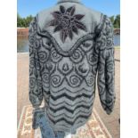 1980's Grey and black wool patterned jacket, the option to reverse to a plain grey velvet, size