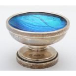 A silver and blue butterfly wing open pedestal salt, Birmingham 1923, diameter 6cm