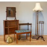 A collection of furniture and decorative items, to include a mid 20th century bench, with padded