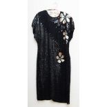 Black sequinned and beaded silk lined dress. Length 45", Chest 42".